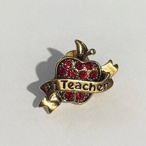 Avon Gold Tone and Red Rhinestone # 1 Teacher Apple Brooch Pin
